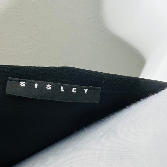 Sisley Shift Dress Medium Black Peasant Long Sleeve Fringe Versatile Knee Length - Picture 9 of 9